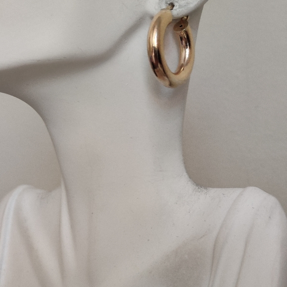 Gold over Silver 925 Puffed Hoops Earrings - Picture 10 of 13